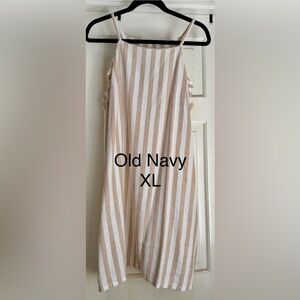 Old Navy Tan and White Striped Sundress XL